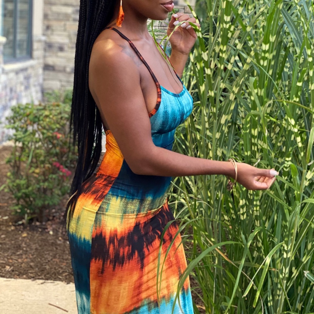 ‼️ Multicolored Tie Dye Stretch X Back Midi Dress